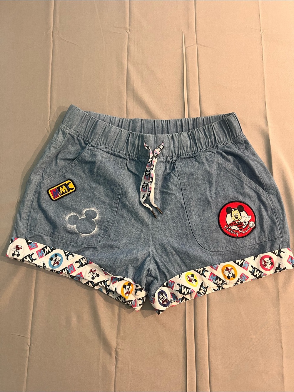 Vintage Mickey Mouse Club Women Shorts Drawstring Denim Retro 90s Disney cotton
